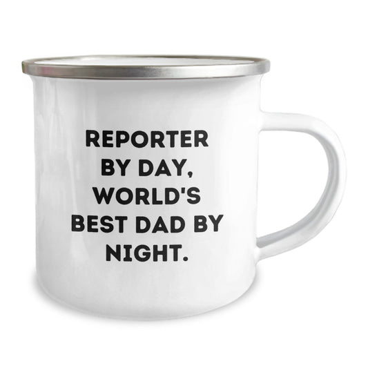 Funny Reporter Gifts for Him by Day, World's Best Dad by Night, Camping Mug for Christmas Unique Presents from Dad to Reporter - Image 2