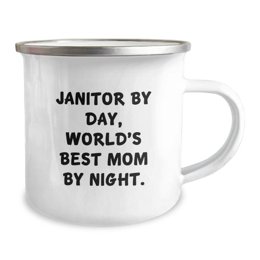 Janitor Gifts from Friends, Funny Camping Mug for Janitor By Day, World's Best Mom By Night. Unique Graduation Gifts for Janitors - Image 2