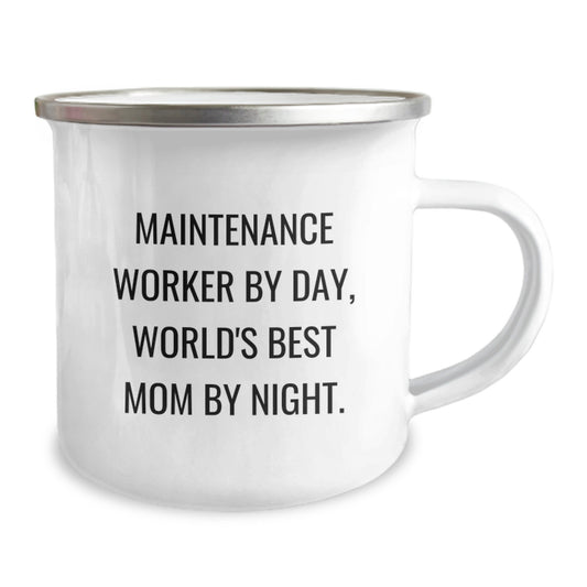 Maintenance Worker Gifts by Friends, Funny Camping Mug for Birthday, 'Maintenance Worker By Day, World's Best Mom By Night.' - Image 2