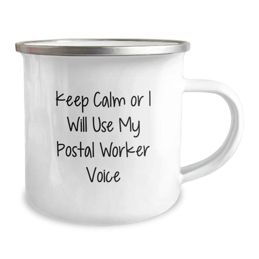 Funny Postal Worker Gifts for Men, Camping Mug with 'Keep Calm Or I Will Use My Postal Worker Voice' - Christmas Unique Gifts from Friends to Family - Image 2