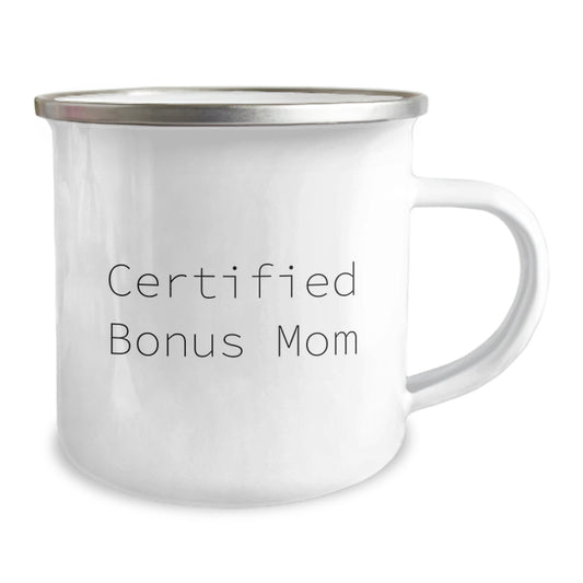 Funny Bonus Mom Gifts from Friends, Unique Graduation Camping Mug for Her, 'Certified Bonus Mom' Quote, 12 oz Stainless Steel with Enamel Finish - Image 2