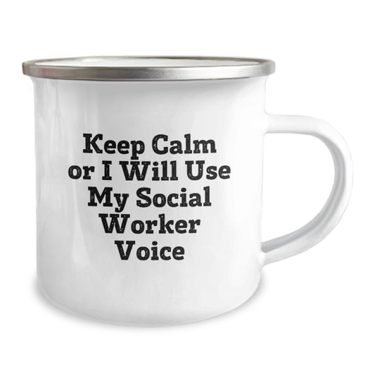 Funny Social Worker Gifts - Keep Calm Or I Will Use My Social Worker Voice Camping Mug for Birthday, Gifts from Friends, Gifts for Social Workers - Image 2