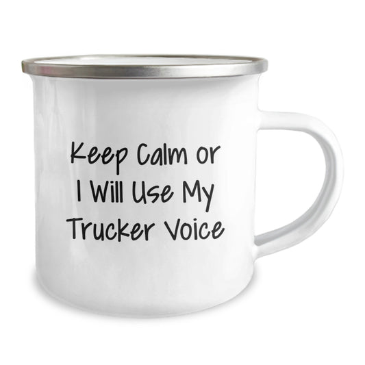 Funny Trucker Gifts from Men for Christmas Unique Trucker Camping Mug - Keep Calm Or I Will Use My Trucker Voice - Image 2