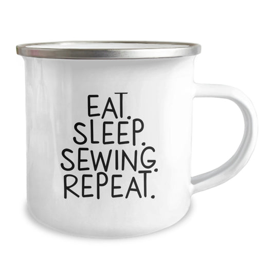 Sewing Enthusiasts Gifts from Family for Friends - Eat. Sleep. Sewing. Repeat. Sewing Camping Mug for Graduation - Image 2
