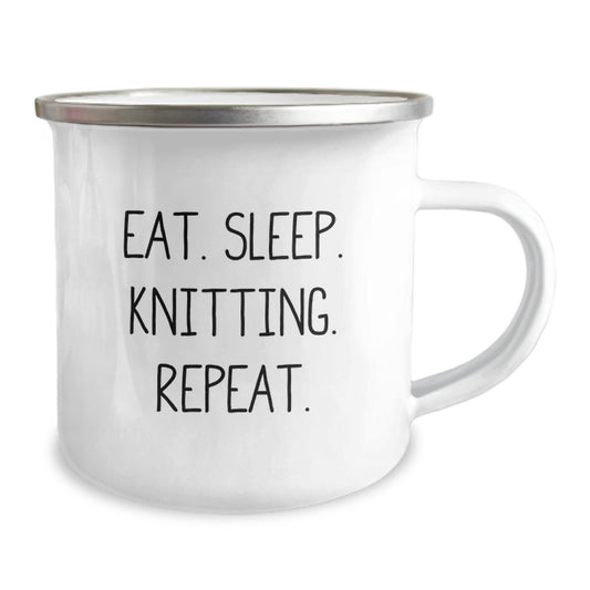 Knitting Enthusiast Gifts for Women, Funny Camping Mug with Quote Eat. Sleep. Knitting. Repeat. - Gifts from Friends for Knitting Lovers, Unique Graduation Presents - Image 2
