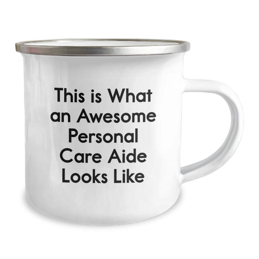 Gifts from Friends for Awesome Personal Care Aide - Inspirational Quote Camping Mug, 12 oz, Stainless Steel with Enamel Finish, Perfect for Graduation, Fun and Encouraging - Image 2