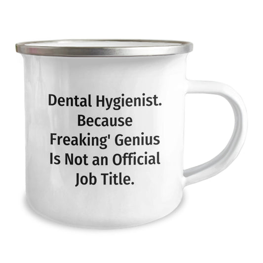 Funny Dental Hygienist Gifts for Her, 'Freaking' genius Is Not Official Job Title Humorous Camping Mug, Perfect Dental Hygienist Mom Gifts from Women - Image 2