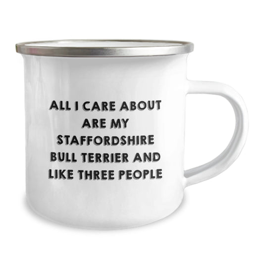 Staffordshire Bull Terrier Dog Lovers Funny Camping Mug, Gifts from Friends for Birthday, 'All I Care About Are My Staffordshire Bull Terrier And Like Three People' - Image 2