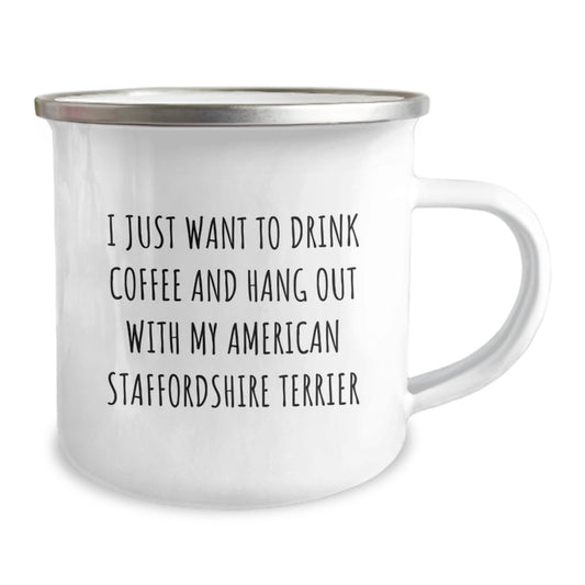 Funny American Staffordshire Terrier Dog Gifts from Friends - I Just Want To Drink Coffee And Hang Out With My American Staffordshire Terrier Birthday Camping Mug - Image 2