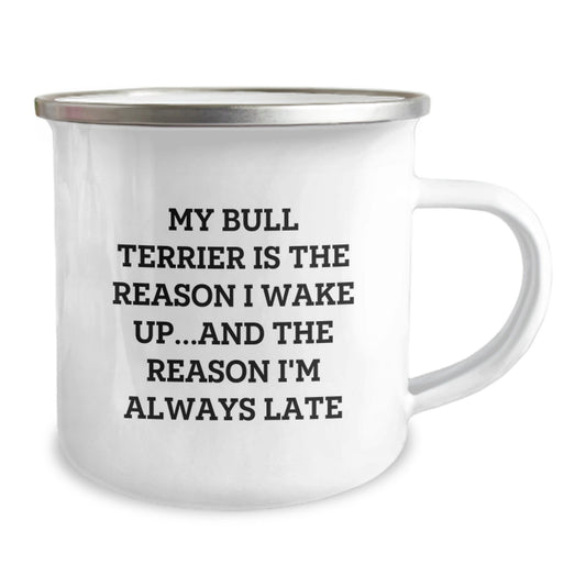 Funny Bull Terrier Dog Gifts for Men - My Bull Terrier Is The Reason I'm Always Late Camping Mug, Birthday Unique Gifts from Friends, Perfect for Coworkers - Image 2