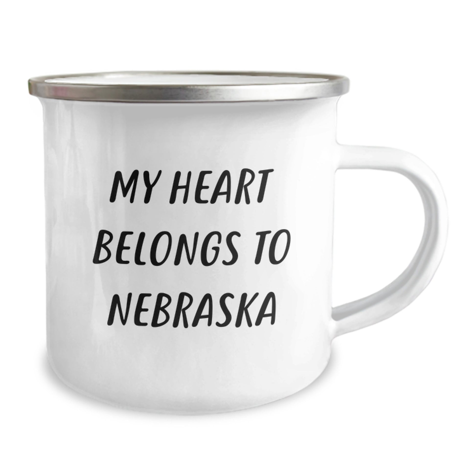 Funny Quotes Nebraska Gifts for Men from Friends - 'My Heart Belongs To Nebraska' Enamel Camping Mug, Birthday Unique Gifts - Image 2