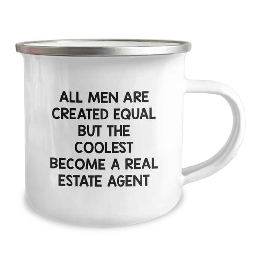 Funny Real Estate Agent Gifts from Friends for Mother's Day - Camping Mug with 'All Men Are Created Equal But The Coolest Become A Real Estate Agent' Quote - Image 2