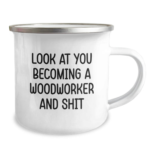 Woodworker Keepsake Camping Mug for Him Birthday Gift with Enamel Finish - Image 2