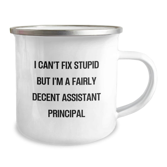 Funny Assistant Principal Gifts from Friends to Assistant Principal, I Can't Fix Stupid But I'm A Fairly Decent Camping Mug for Graduation, Men or Women - Image 2