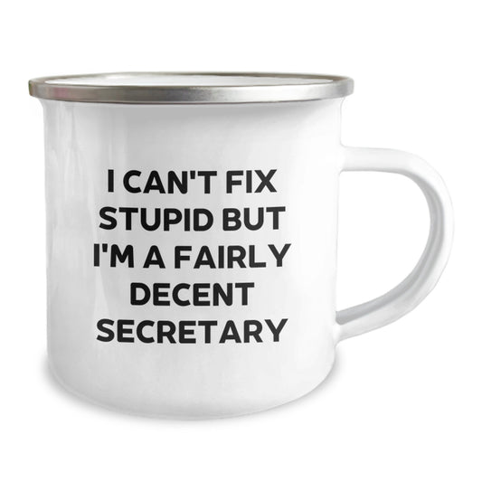 Secretary Humor Gifts from Friends to Coworkers - Funny Camping Mug for Graduation 'I Can't Fix Stupid But I'm A Fairly Decent Secretary' - Image 2