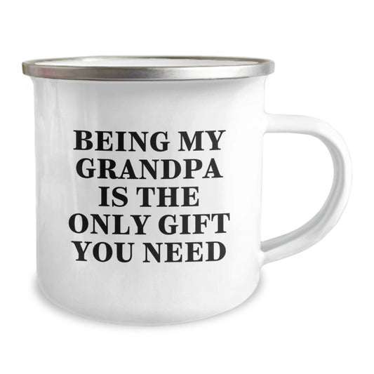 Funny Grandpa Camping Mug Gifts from Men to Grandpa for Graduation, Being My Grandpa Is The Only Gift You Need, 12 oz Stainless Steel with Enamel Finish - Image 2