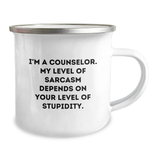 Counselor Gifts from Friends - Funny Quote Camping Mug for Graduation - 12 oz Stainless Steel with Enamel Finish - Image 2