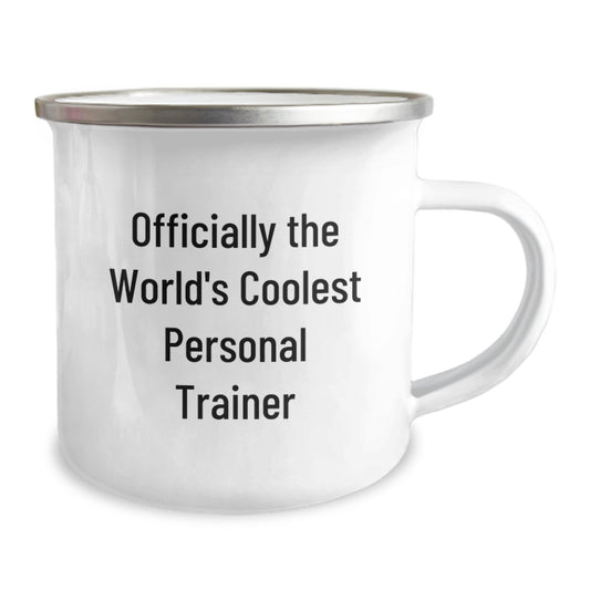 Funny Personal Trainer Gifts from Friends for Graduation - Camping Mug with Quote 'Officially The World's Coolest Personal Trainer' - 12 oz Stainless Steel with Enamel Finish - Image 2