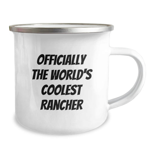Funny Rancher Gifts from Friends - 'Officially The World's Coolest Rancher' Enamel Camping Mug for Men, Graduation Unique Gifts - Image 2