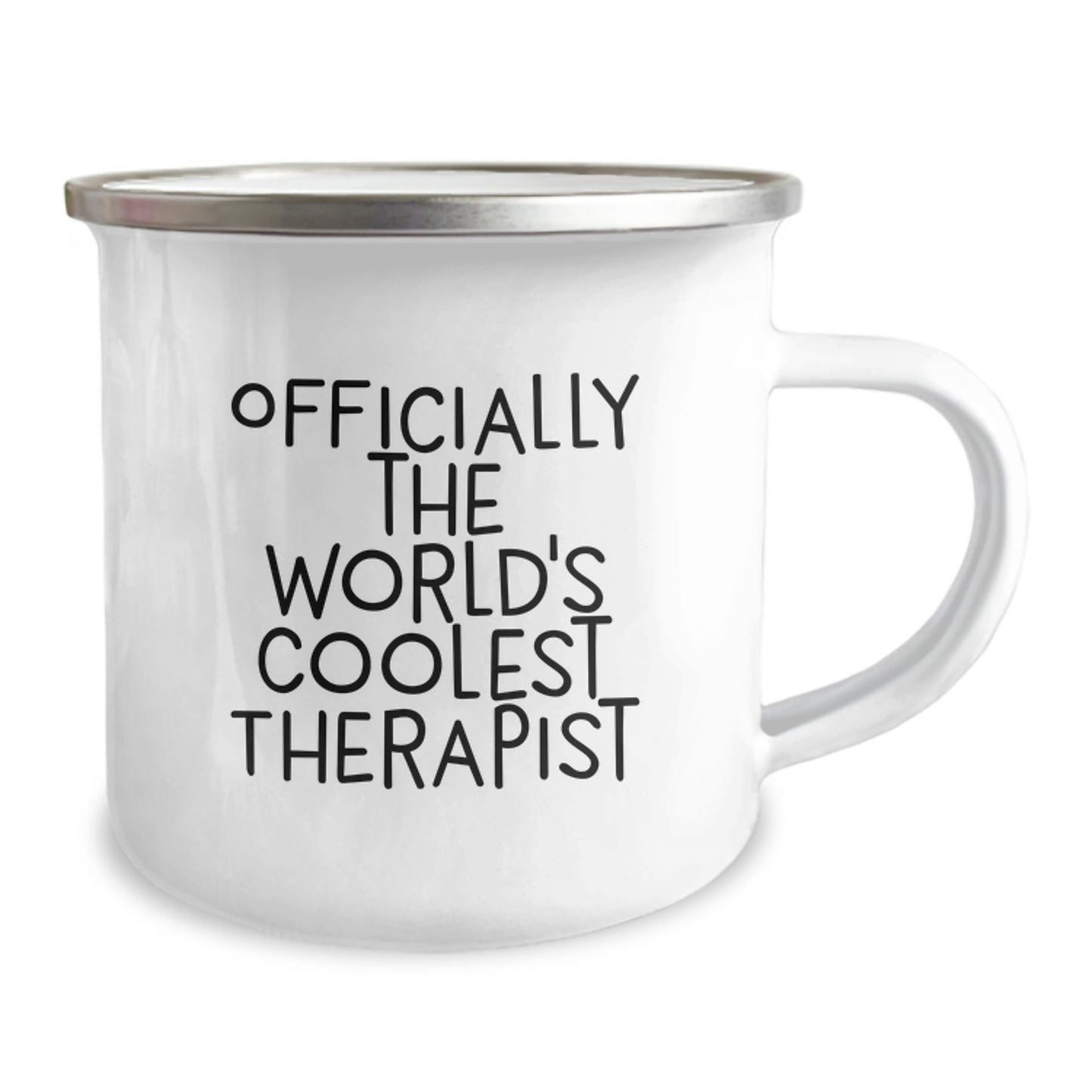 Funny Gifts for Therapists, Camping Mugs for Unique Therapist Graduation Gifts from Friends or Family, 'Officially The World's Coolest Therapist' Enamel Mug - Image 2