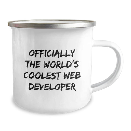 Funny Web Developer Gifts from Friends, Unique Camping Mugs for Men, Officially The World's Coolest Web Developer Quote, Christmas Unique Gifts for Web Developers, Stainless Steel Enamel Mugs - Image 2