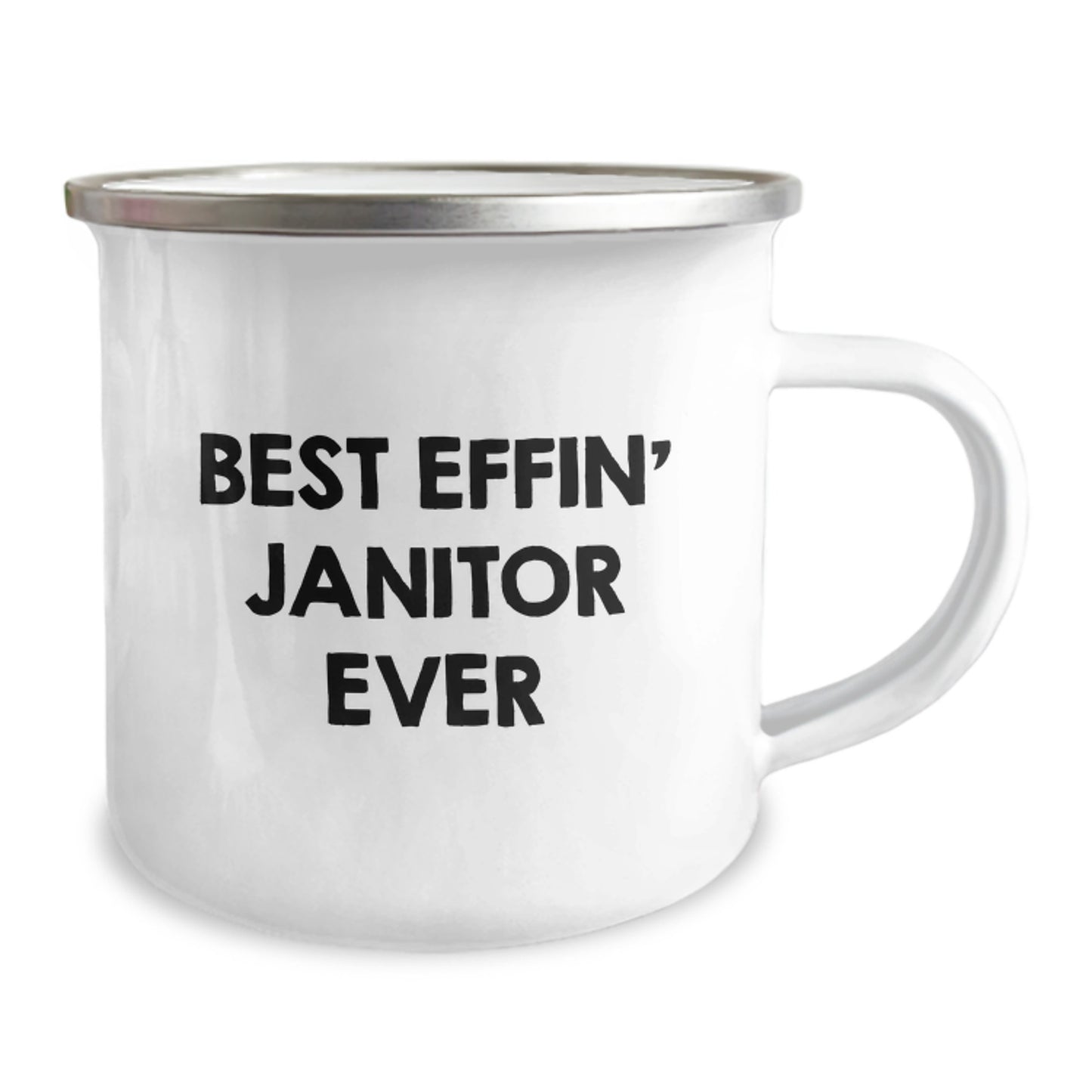 Funny Janitor Gifts - Best Effin' Janitor Ever Camping Mug for Birthday, Gifts from Friends to Janitors, 12 oz Stainless Steel with Enamel Finish - Image 2