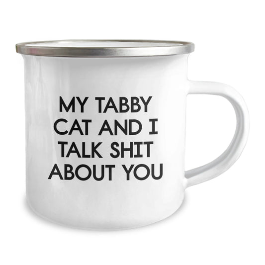 Funny Tabby Cat Camping Mug Gifts for Mom, Unique Mother's Day Unique Gifts from Daughter, Wife, Sister, or Friend - 'My Tabby Cat And I Talk Shit About You' - Image 2