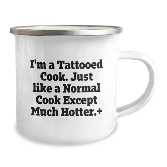 Funny Cook Gifts for Birthday - 'I'm A Tattooed Cook' Camping Mug, 12 oz Stainless Steel with Enamel Finish, Perfect for Men, Women, or Friends - Image 2