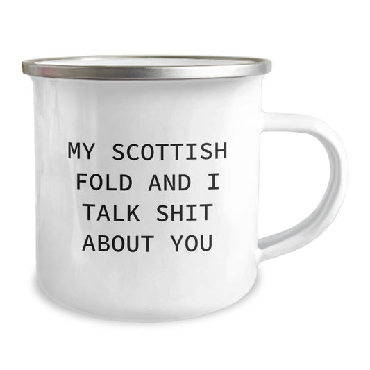 Funny Scottish Fold Cat Gifts for Cat Lovers, Unique Graduation Funny Mug for Him, Scottish Fold Cat Lover Camping Mug with Quote 'My Scottish Fold And I Talk Shit About You' - Image 2