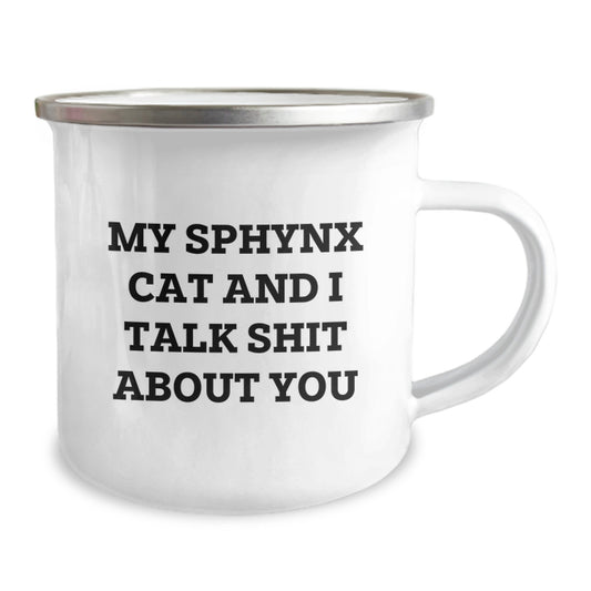 Sphynx Cat Lover Gifts from Friends Funny Camping Mug, Sphynx Cat Christmas Unique Gifts for Men Women, My Sphynx Cat And I Talk Shit About You - Image 2
