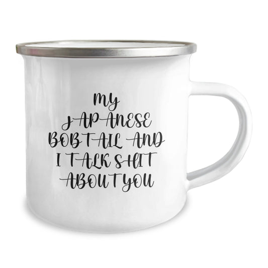 Japanese Bobtail Cat Lover Gifts from Family Friends for Graduation Unique Mugs, Funny Quote 'My Japanese Bobtail And I Talk Shit About You' Camping Mug - Image 2