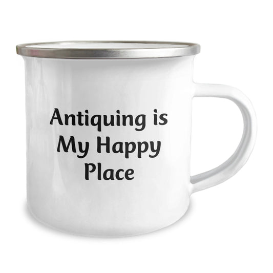 Antiquing Camping Mug Gifts from Friends and Family for Graduation Unique Finds, Funny 'Antiquing Is My Happy Place' Quote, 12 oz Stainless Steel Camping Mug, Perfect for Men Women Friends Coworkers - Image 2