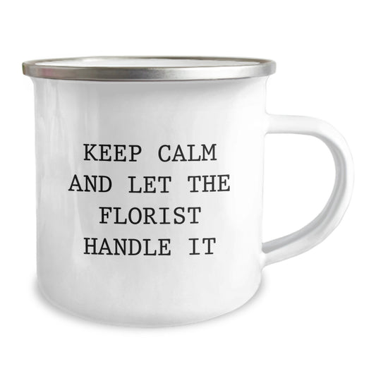 Funny Florist Gifts from Friends for Birthday Celebrations with Keep Calm And Let The Florist Handle It Camping Mug - Image 2