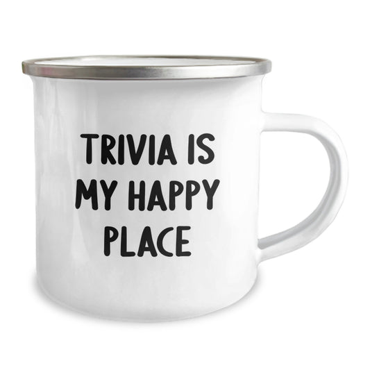 Trivia Gifts for Friends, Funny Inspirational Trivia Is My Happy Place Camping Mug for Graduation Unique Gifts from Family - Image 2
