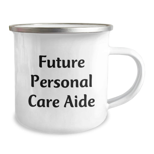 Funny Gifts from Men to Future Personal Care Aides - Camping Mug for Birthday, 'You're the Cream to My Coffee' Quote, 12 oz Stainless Steel Enamel Finish - Image 2