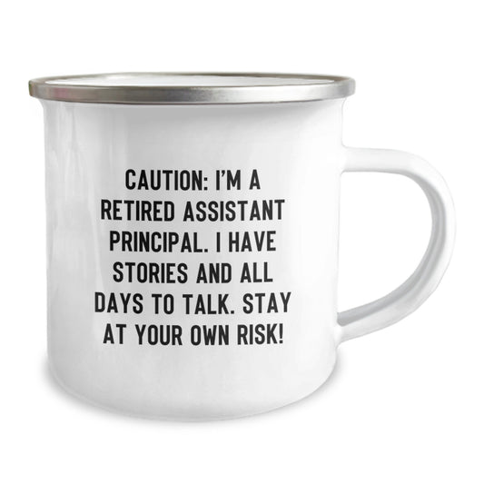 Assistant Principal Camping Mug, Funny Quote Gift for Birthday, 'Caution: I'm A Retired Assistant Principal...' - Gifts from Friends to Assistant Principal - Image 2