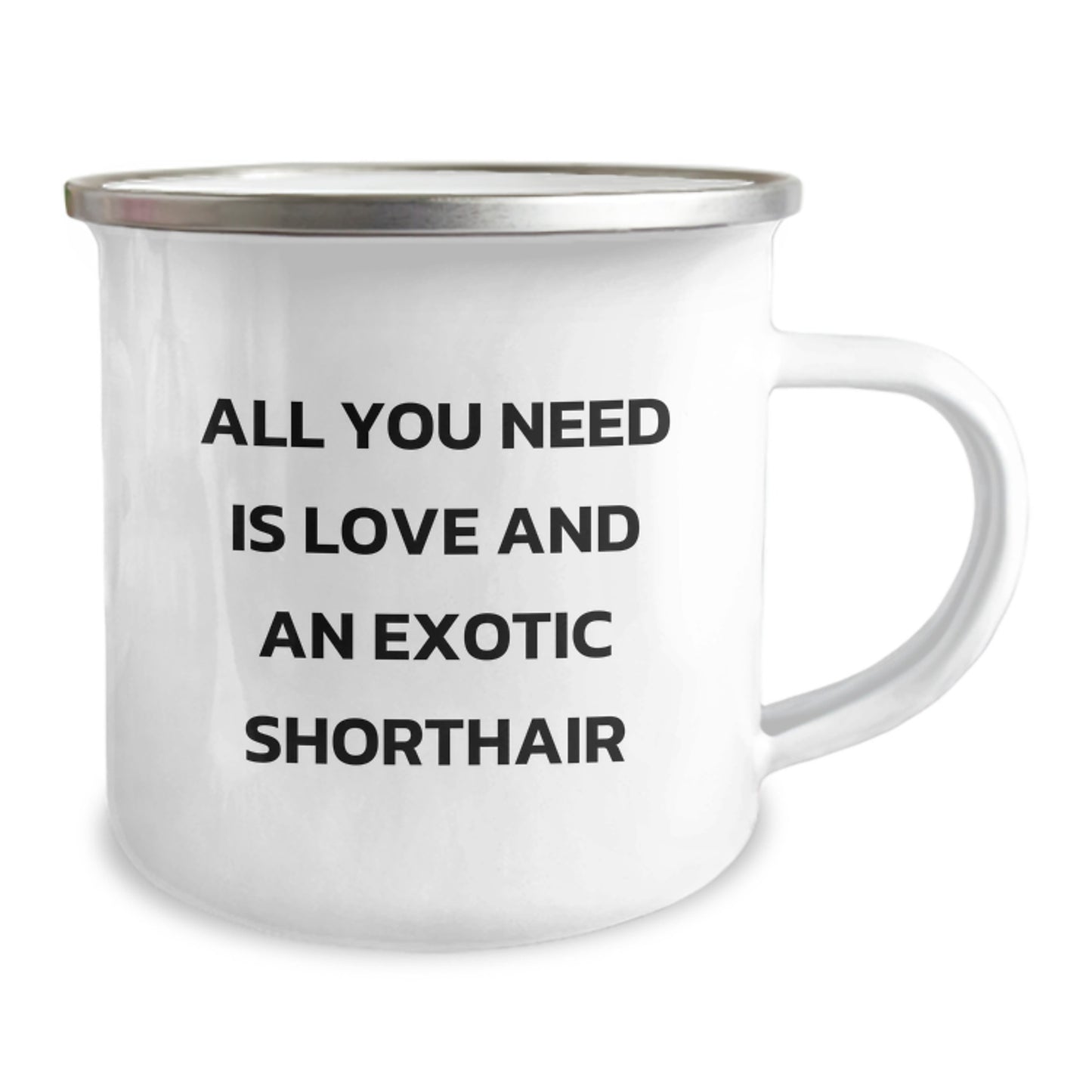 Exotic Shorthair Cat Camping Mug, Funny Quote 'All You Need Is Love And An Exotic Shorthair', Gifts from Friends for Exotic Shorthair Cat Lovers on Birthday - Image 2
