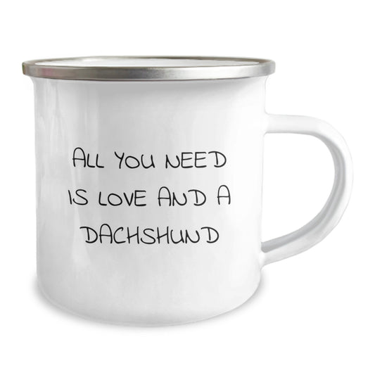 Funny Dachshund Dog Gifts from Friends and Family - All You Need Is Love And A Dachshund Camping Mug for Birthday - Image 2