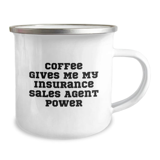 Funny Insurance Sales Agent Gifts for Birthday, Unique Camping Mug Coffee Lover, Funny Quote 'Coffee Gives Me My Insurance Sales Agent Power' Gifts from Family to Friends - Image 2