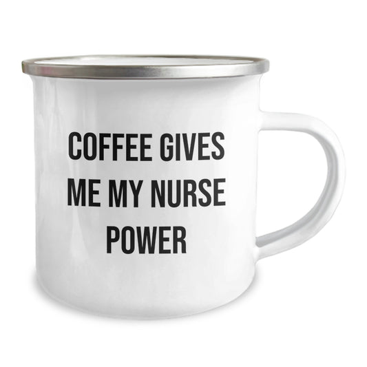 Funny Nurse Gifts for Graduation, 'Coffee Gives Me My Nurse Power' Camping Mug, 12 oz Stainless Steel with Enamel Finish, Gifts from Friends to Nurses - Image 2