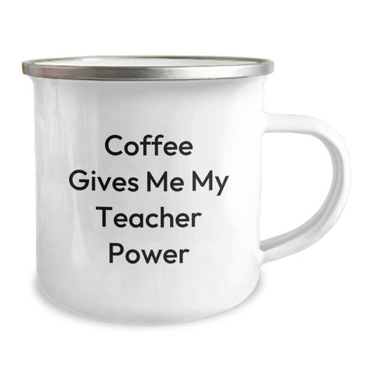 Funny Teacher Gifts from Friends for Men, Women, and Coworkers - Coffee Gives Me My Teacher Power Enamel Camping Mug for Graduation - Image 2