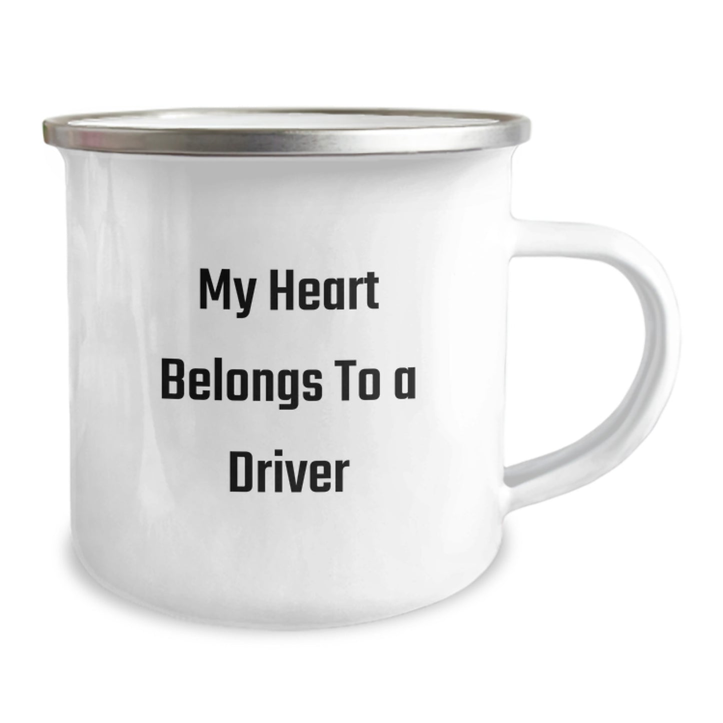 Funny Gifts from Friends for Driver, Driver Camping Mug, My Heart Belongs To A Driver Unique Graduation Gifts, Stainless Steel Enamel Finish - Image 2