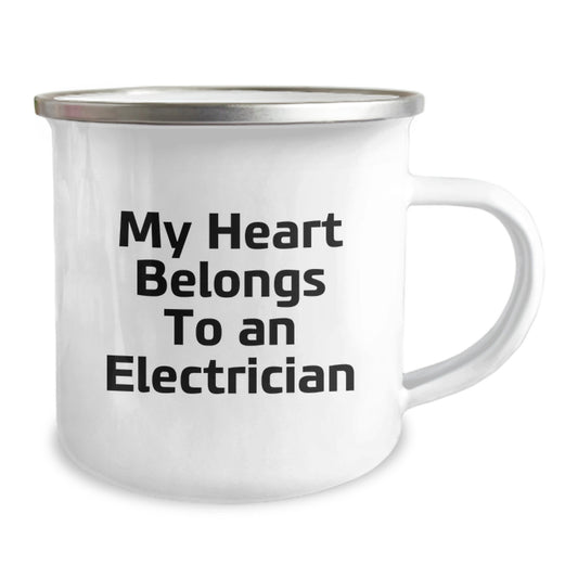 Funny Electrician Gifts from Friends, Unique Camping Mug for Electrician Men, My Heart Belongs To An Electrician - Graduation Unique Gifts for Him - Image 2