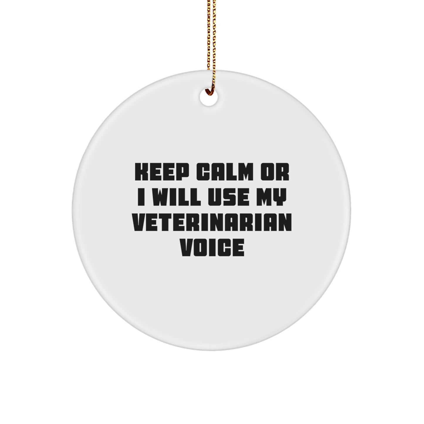 Funny Veterinarian Gifts from Family, Unique Christmas Ornaments for Veterinarian Friends, Keep Calm Or I Will Use My 'Veterinarian Voice' Circle Ornament - Image 1