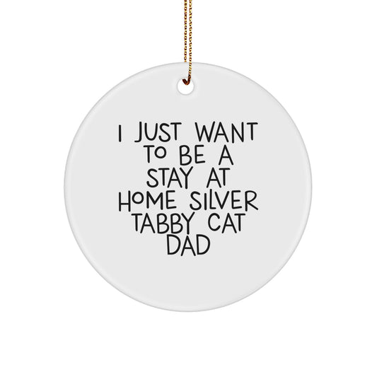 Funny Silver Tabby Cat Dad Gifts, 'I Just Want To Be A Stay At Home Silver Tabby Cat Dad' Circle Ornament for Christmas, Gifts from Family to Friends - Image 1