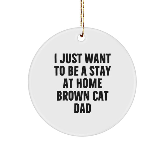 Funny Brown Cat Dad Gifts for Men, 'I Just Want To Be A Stay At Home Brown Cat Dad' Circle Ornament, Christmas Unique Gifts from Men to Brown Cat Lovers - Image 1