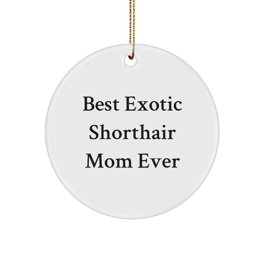Exotic Shorthair Cat Mom Gifts from Friends for Christmas Unique Circle Ornament, 'Best Exotic Shorthair Mom Ever' Quote, White Color, 2.75" Tall, 0.5 oz - Image 1