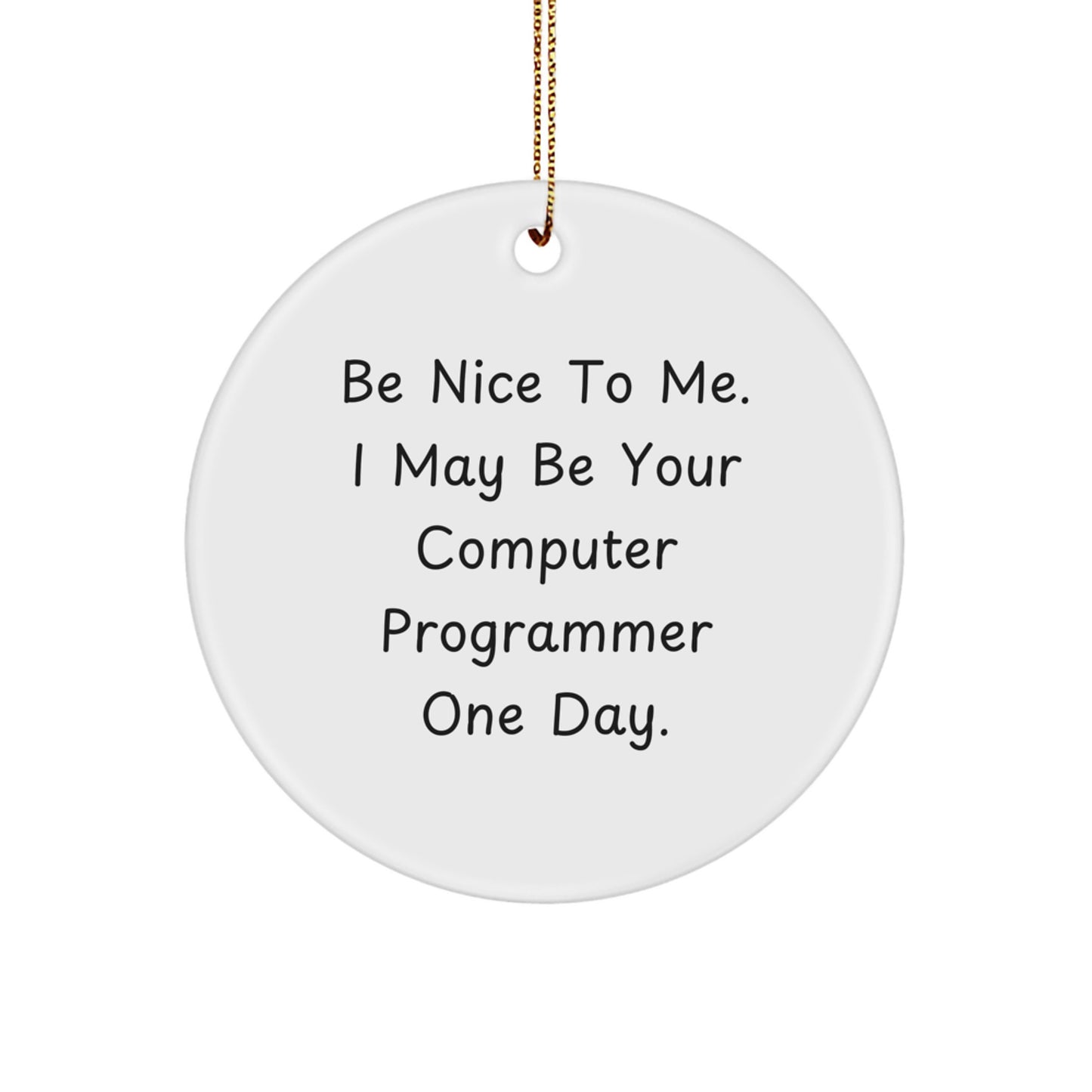 Funny Computer Programmer Gifts from Friends, Be Nice to Me, Circle Ornament for Men, Women, Coworkers, Family at Christmas - Image 1