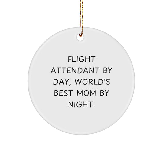 Flight Attendant Gifts from Family - Funny Circle Ornament, 'Flight Attendant By Day, World's Best Mom By Night.' for Christmas - Image 1