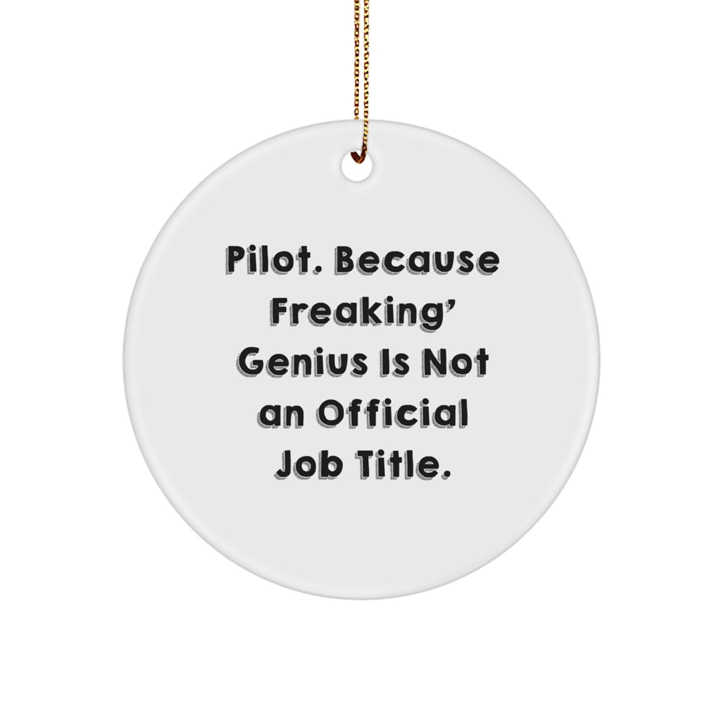 Pilot Gifts for Men - Funny Circle Ornament 'Pilot. Because Freaking genius Is Not An Official Job Title.' Christmas Unique Gifts from Friends - Image 1